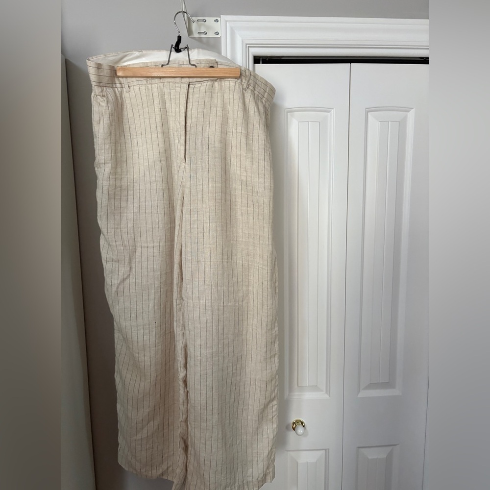 Cream Striped Wide-Leg Pants, linen